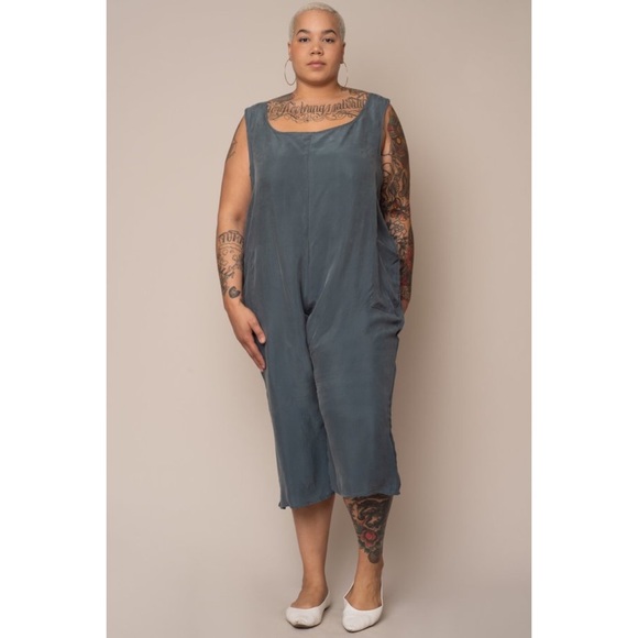 ALTAR HOUSELINE CUPRO POCKET JUMPSUIT in blue, s M - Picture 3 of 6